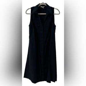 H&M sleeveless navy dress with collar and belt loops.